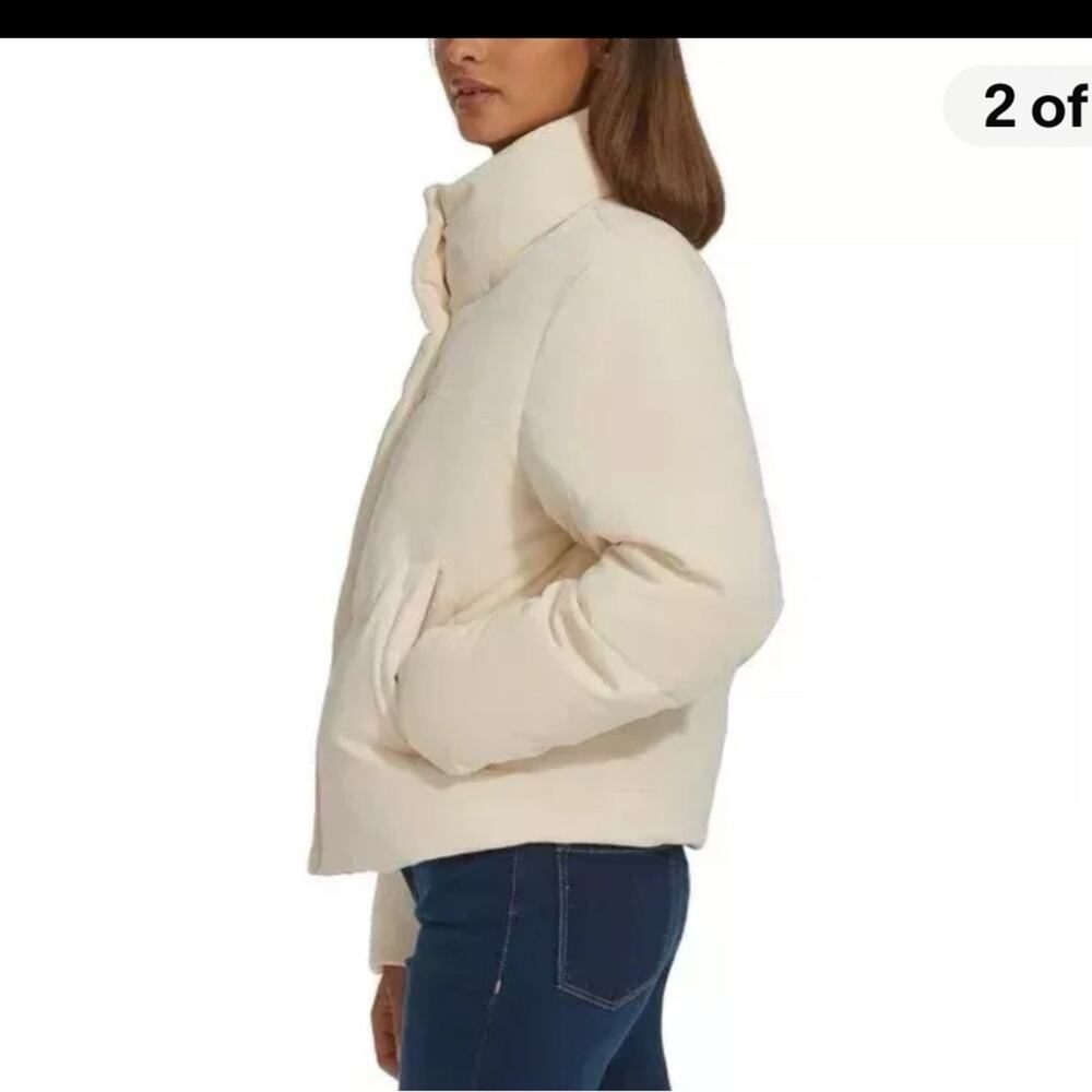 Levi’s Women’s Corded Puffer Jacket XL Cream Ribbed Winter Coat New - Picture 13 of 13